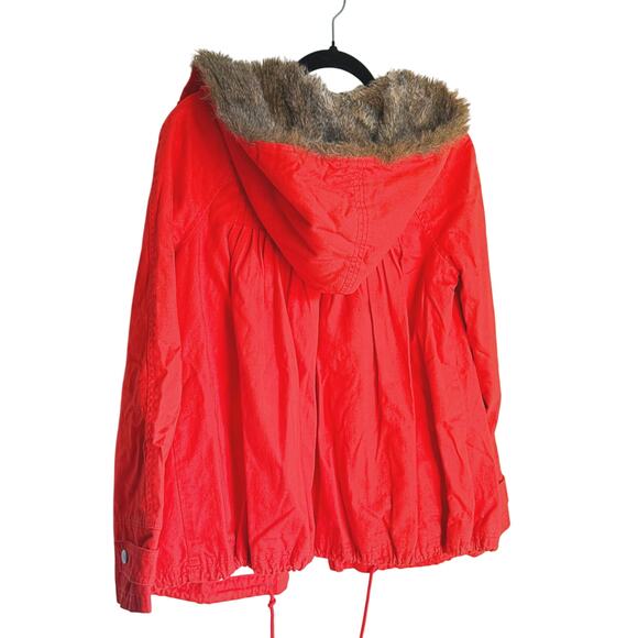 Anthro Daughters of the Liberation Fur Hood Full Zip Utility Parka Red XS Winter - Picture 13 of 13